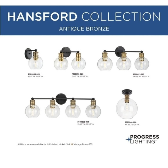 Progress Lighting | NIB Hansford Antique Bronze 2-Light Clear Glass Vanity Light - Picture 9 of 10